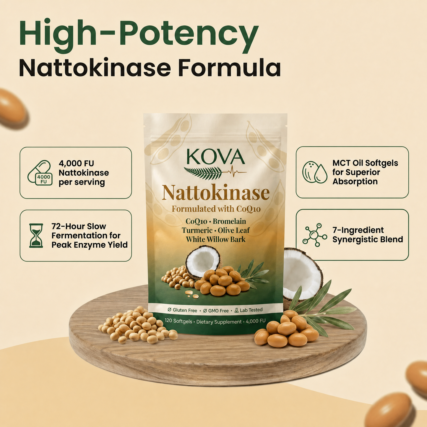 Kova Nattokinase | Fibrin Defense + Full-Body Circulation Complex