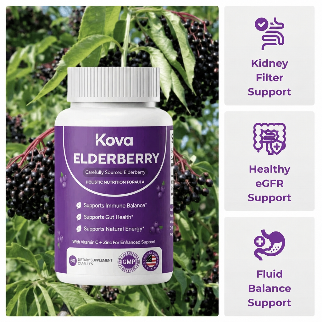 Kova bottle with kidney filter support badges